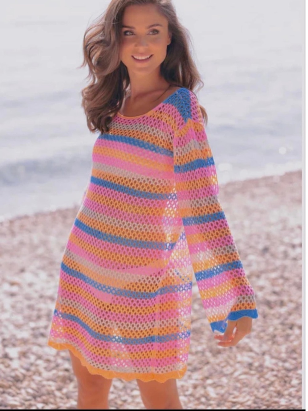 Shiraleah Women's Multicolor Striped Crochet Beach Cover-Up Dress